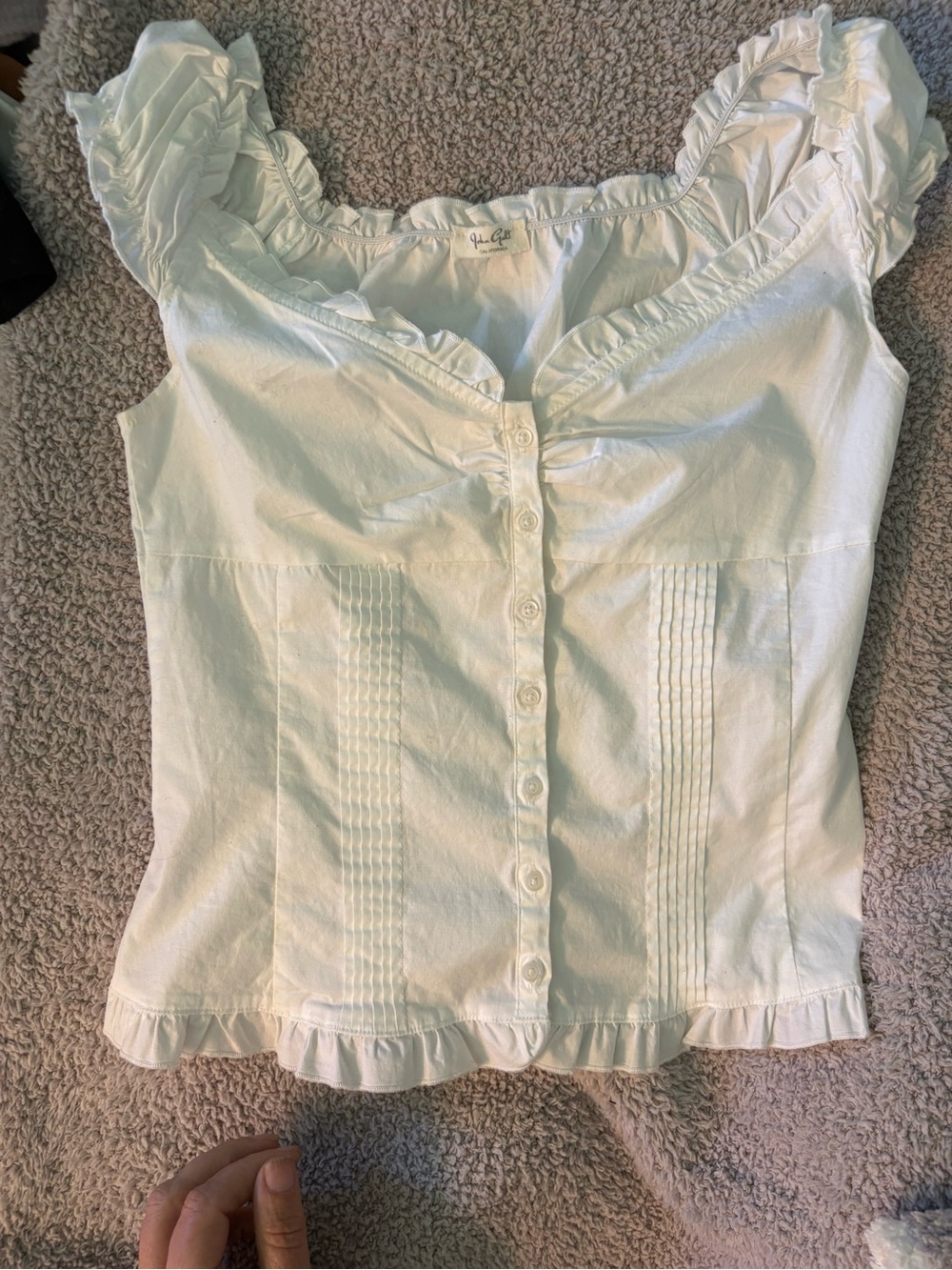 Brandy Melville White Ruffle Button Front Top